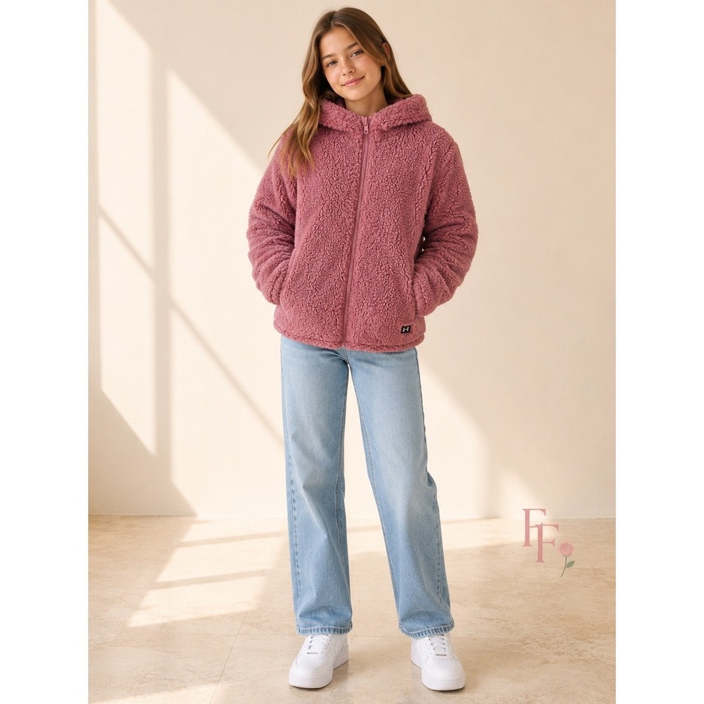 Under Armour Girls XL Pink Sherpa Fleece Hooded Jacket Coat YXL